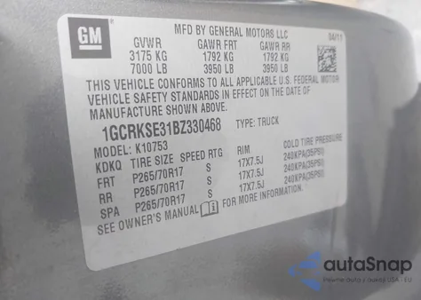 2011 Chevrolet Silverado 1500 Lt z USA, uszkodzony, nr VIN 1GCRKSE31BZ330468